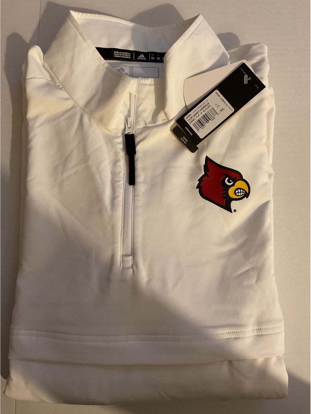 NWT New MENS Louisville Cardinals WHITE ADIDAS GOLF QTR ZIP PULLOVER - 3XL
